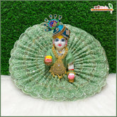 Embroidery Net Thread Sitara Work Olive Green Laddu Gopal Poshak